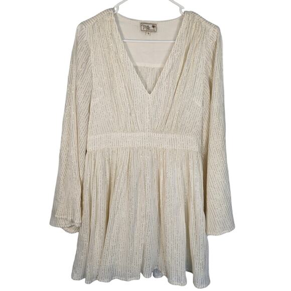 Mille Resort Metallic Cream Dress S Cocktail Resortwear Beach Vacation Coastal - Picture 1 of 8